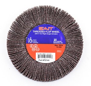United Abrasives SAIT 72130 Лепестковый круг с резьбой (Диаметр 4-1/2", Посадочное отверстие 3/4", Резьба 5/8"-11, Зернистость 40, Макс. обороты 13300 об/мин)
