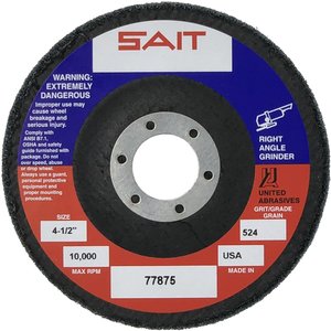 United Abrasives SAIT 77875 Круги неразъемные (Диаметр 4-1/2", посадочное отверстие 7/8" Серия 2SM, средняя плотность, зерно: мягкий карбид кремния, макс. 10000 об/мин)