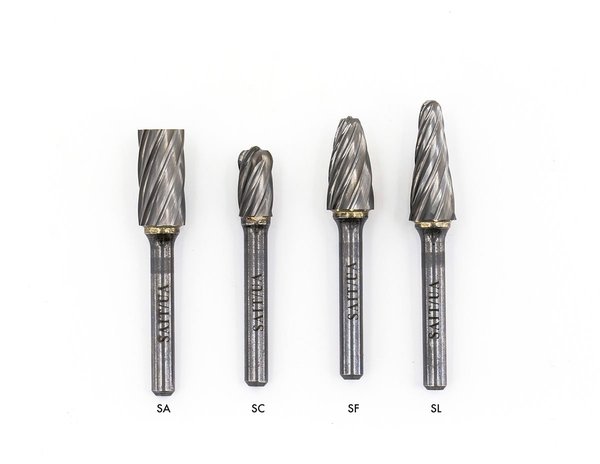 United Abrasives SAIT 45053 Боры твердосплавные для цветных металлов (резка алюминия) длина 3/4" диаметр 3/8" диаметр хвостовика 1/4" тип SF3NF макс. об/мин 18000