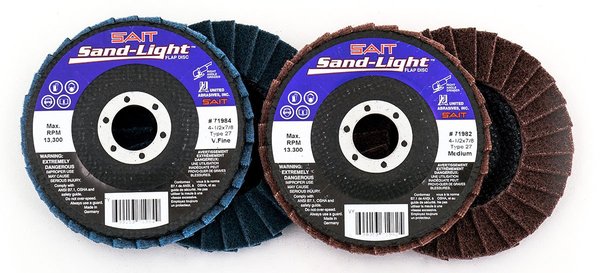 United Abrasives SAIT 71980 Нетканый лепестковый диск Sand-Light™ (Диаметр 4-1/2", Посадочное отверстие 7/8", Цвет Коричневый, Зернистость Крупная, Тип 27, Макс. об/мин 13300)