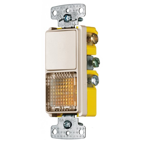 Комбинированное устройство Hubbell Wiring RCD109LA выключатель/пилотная лампа 15A 125V, 15A 120/277VAC, цвет светлый миндаль
