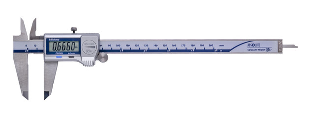 Митутойо 500-753-20 Штангенциркуль Digimatic с защитой от охлаждающей жидкости, с роликом для большого пальца, без вывода данных SPC, диапазон 0-8 дюймов, цена деления 0.0005 дюйма, глубина губок 50 мм
