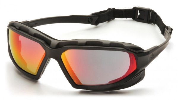Очки защитные Pyramex Highlander Plus SBG5055DT с зеркальными линзами Sky Red, антизапотевающее покрытие, оправа черно-серая