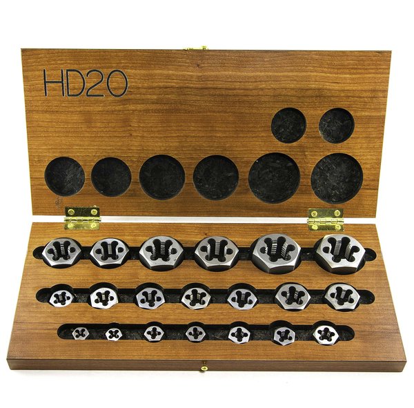 Набор плашек для нарезания резьбы DRILLCO 3350C20 20 шт. шестигранные, NC и NF, из углеродистой стали